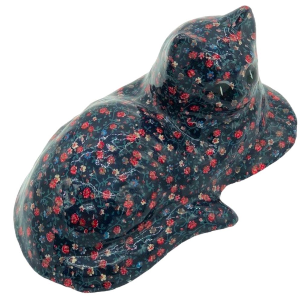 Vtg DECOUPAGE Ceramic Cat Kitten Kitty Floral Fabric Shelf Sitter Paperweight - Picture 3 of 8